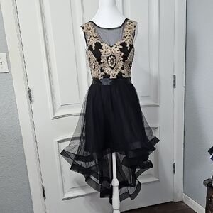 Black and Gold High-Low Party Dress